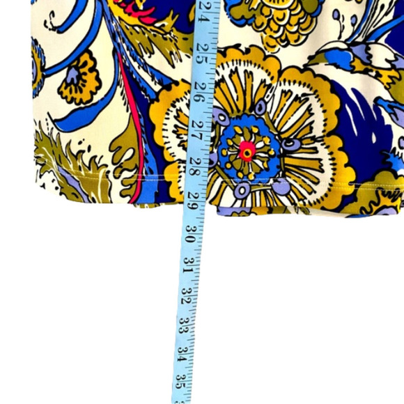 HALE BOB Top V-Neck Halter T-Back 100% Silk Floral Paisley Blue Gold Wom… - Picture 6 of 9
